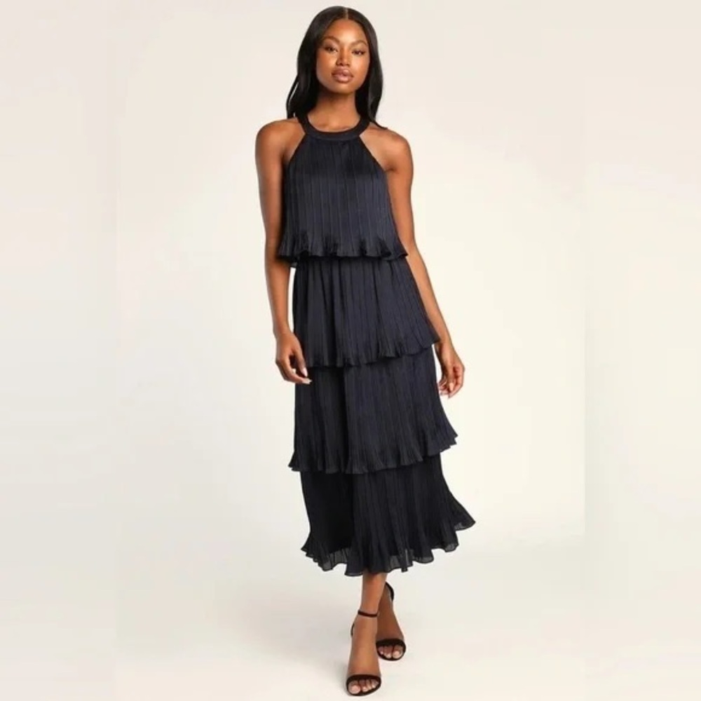 BKE Black Pleated Midi Dress